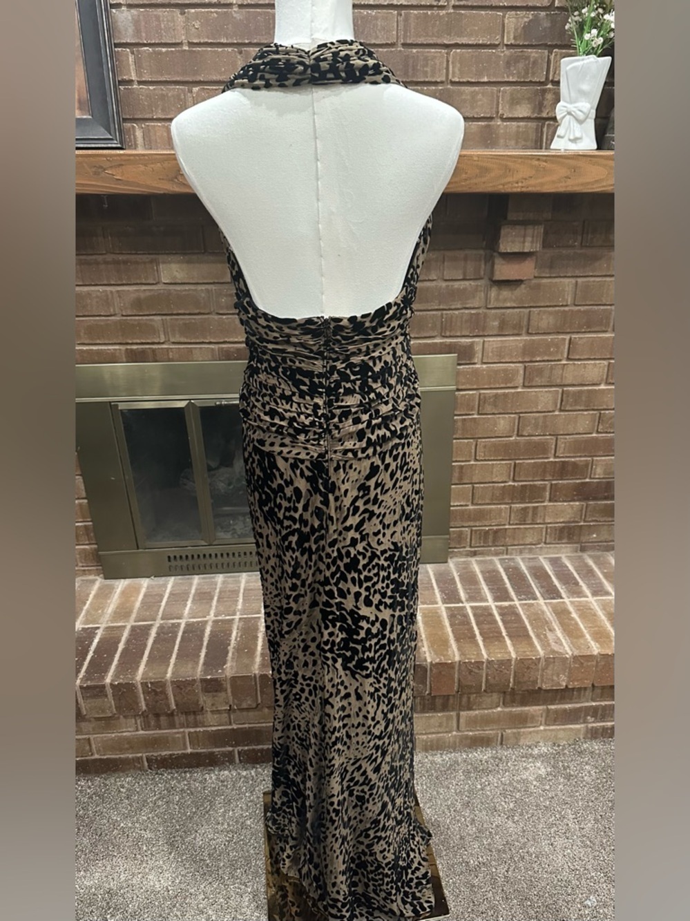 Tadashi Collection Leopard Silk Blend Halter Gown 8 Mob Wife Aesthetic Glam - Picture 5 of 6